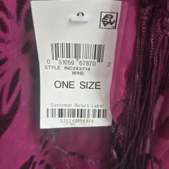 INC Burgundy Wine Sheer Velvet Floral Burnout Whimsigoth Tassel Scarf One Size - Picture 7 of 12